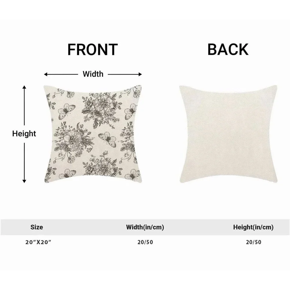 Chinoiserie Black Floral Pillow Covers 20x20 Inch Set of 2 - NEW